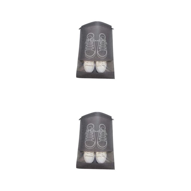 Injueey Bolsa de zapatos con bolsa de cuerda, bolsa de almacenamiento de bolsillo de tela no tejida suelta, organizador multifunción, bolsas Gris oscuro 2piezas