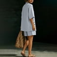 thumbnail image 5 of Favoffer Womens Linen Blend Sets Lapel Button Top Elastic Waist Pocketed Shorts Solid Color Casual 2 Piece Outfits for Vacation Beach Shopping Weekend, 5 of 7