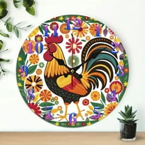 Rooster, flowers, folk art Wall Clock, Silent Mechanical Movement Wall art Decor, Great for Living Room, Kitchen, Dorm Decoration and Daily Practical Gift