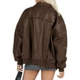 thumbnail image 3 of Women Faux Leather Jackets Bomber Casual Zip Moto Biker Coat, 3 of 5