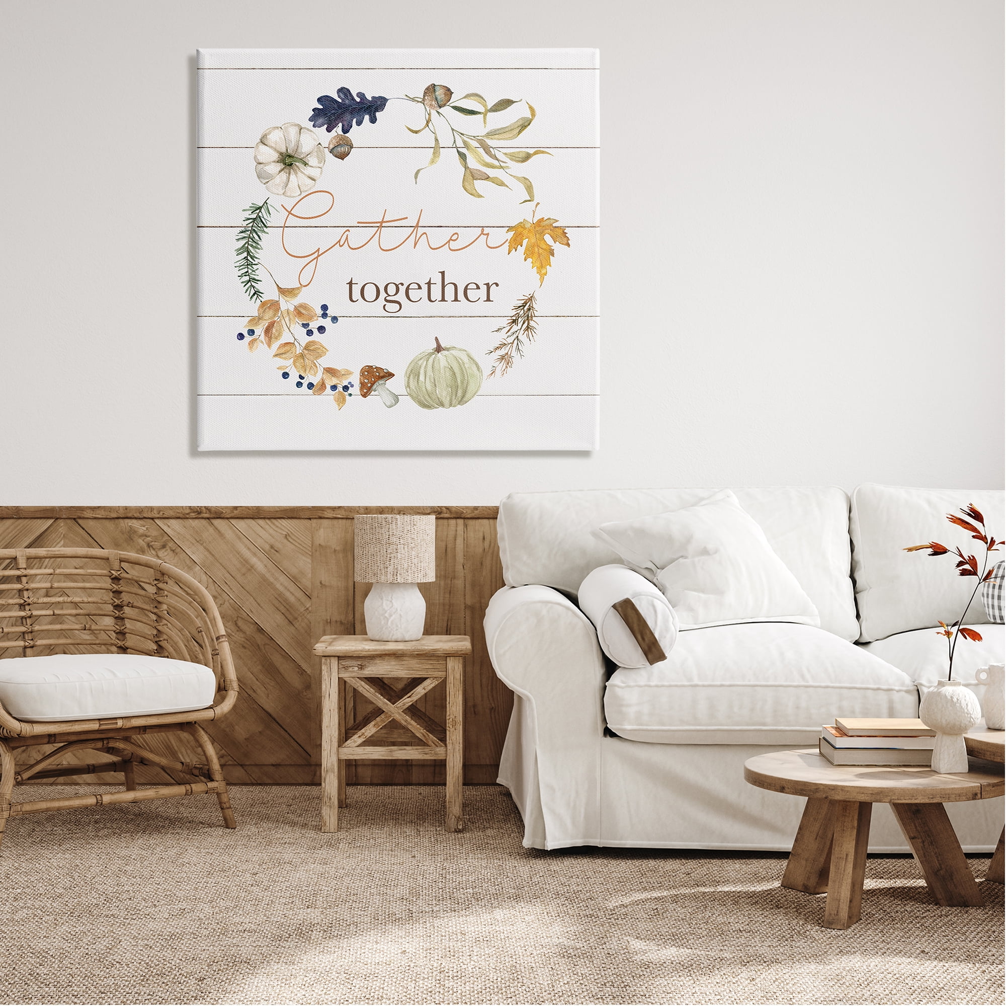 Stupell Industries Gather Together Autumn Wreath Botanical & Floral Painting Gallery Wrapped Canvas Art Print Wall Art, 36 x 36