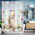 thumbnail image 6 of Easter Rabbit No Hooks Shower Curtain with Snap-in Liner Watercolor Spring Bunny Eggs Floral Colorful Plaid Shower Curtains for Bathroom, Waterproof, Easy Install, Washable 48"x72", 6 of 9