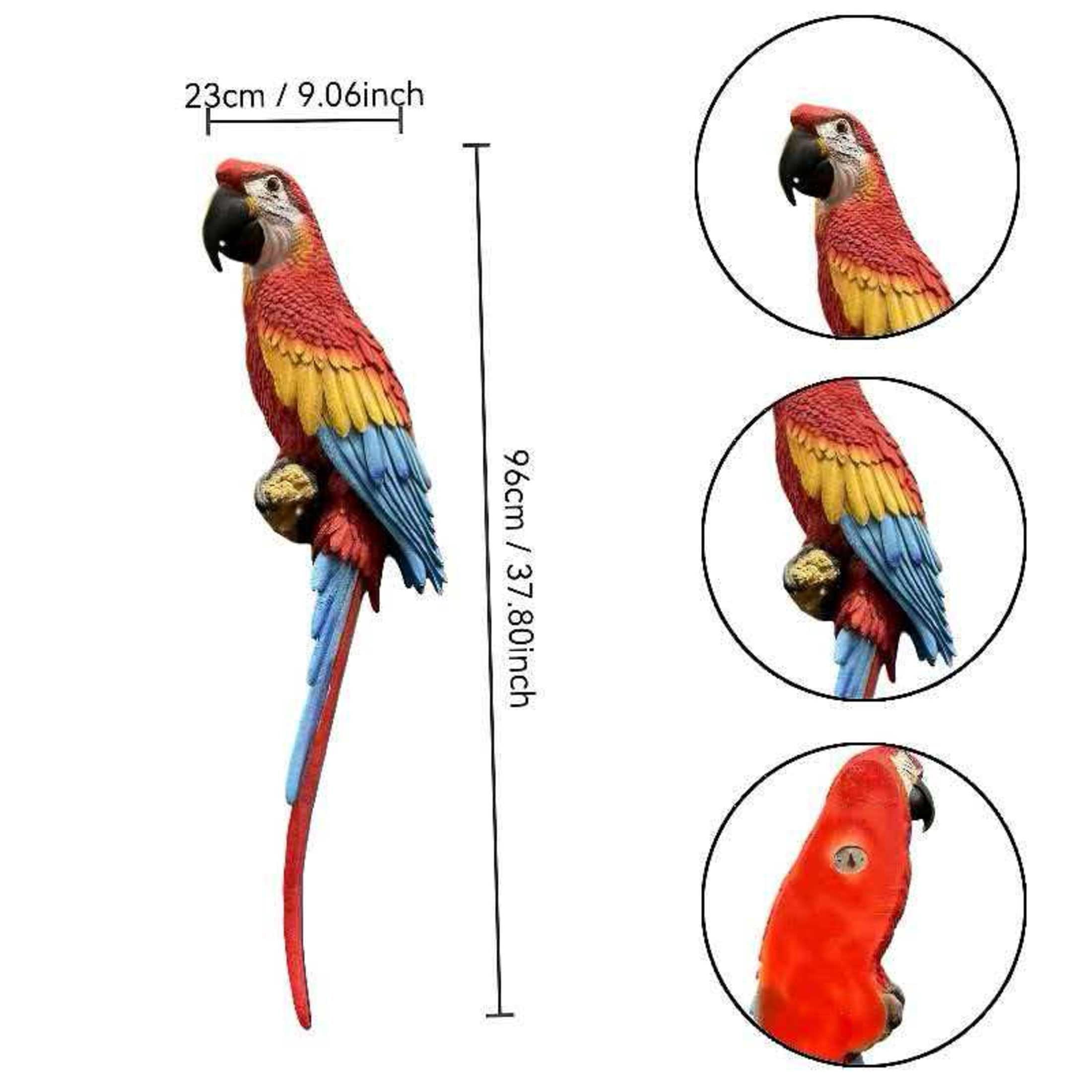 GDF Studio Lifelike Hand-Painted Scarlet Macaw Resin Parrot Statue, Weatherproof Tropical Outdoor Sculpture Figurine