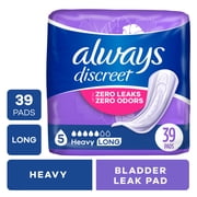 Always Discreet Incontinence Pads for Women, Heavy Absorbency, Long Length, Postpartum Pads, 39 Count