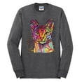 thumbnail image 2 of Wild Bobby Dean Russo Colorful Cat Abyssinian Cat Lover Men Long Sleeve Shirt, Heather Black, Small, 2 of 5