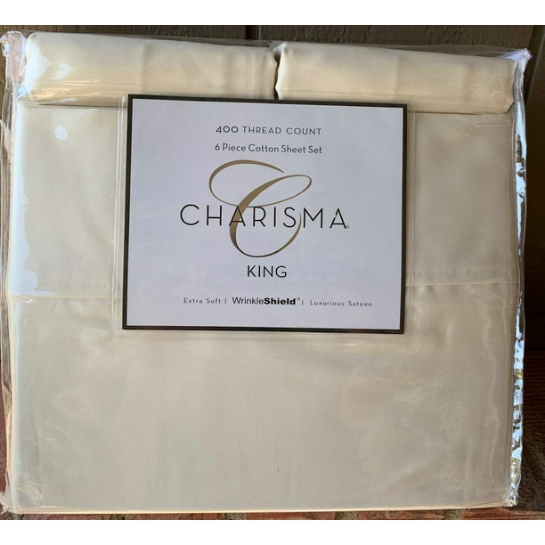 Charisma King Ivory 400 Thread Count 6 Piece Sheet Set 100% Cotton