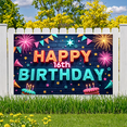 thumbnail image 6 of Neon Design Happy Birthday Banner Colorful Party Background Decorative Fireworks Birthday Decor for Sweet 16 Celebration Indoor Party Event, 6 of 8