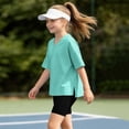 thumbnail image 6 of Girls 2pc Outfits Summer Short Sleeve V Neck Drop Shoulder T-Shirts Basic Leggings Shorts Sets Mint Green 6-7 Years, 6 of 7
