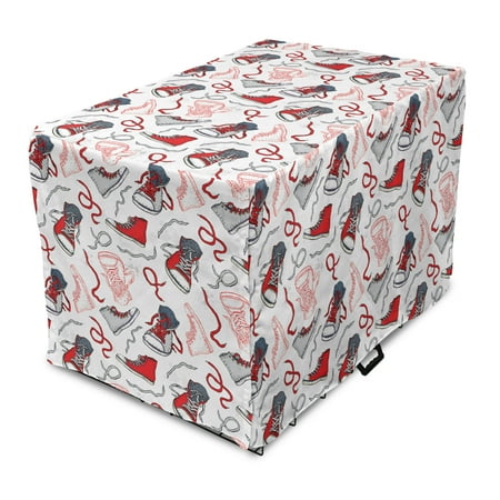 Modern Dog Crate Cover  Sport Shoes Sneakers Hobby Casual Fashion Teenage Old School Illustration  Easy to Use Pet Kennel Cover for Dogs  35  x 23  x 27   Vermilion White Grey  by Ambesonne