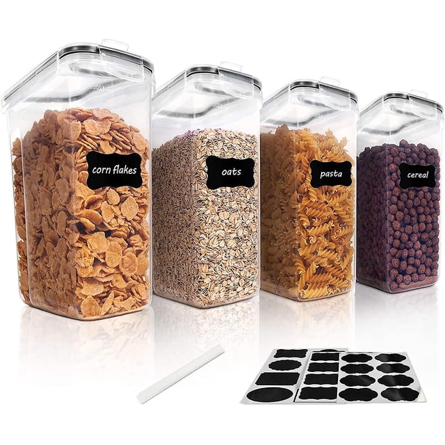 Juego de recipientes para almacenamiento de cereales, recipientes herméticos de plástico sin Bpa para almacenamiento de alimentos, 135,2 onzas líquidas para cereales, refrigerios