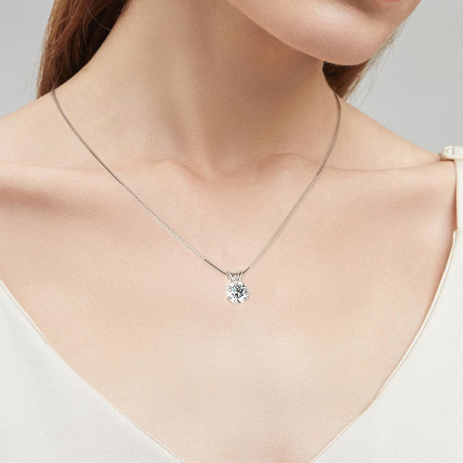 Leander 1-3 CT Moissanite Necklace for Women, Solitaire Lab Imitation Diamond Pendant, 18K White Gold Plated D Color Round Cut 925 Sterling Silver Necklace, GRA Certified, 18+2 inch Box Chain