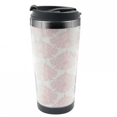 

Damask Travel Mug Pink Victorian Pattern Steel Thermal Cup 16 oz by Ambesonne
