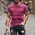 thumbnail image 2 of Penkiiy Men Casual Round Neck Stripe Printing Pullover Fitness Sports Shorts Sleeves T Shirt Blouse 4XL Wine, 2 of 5