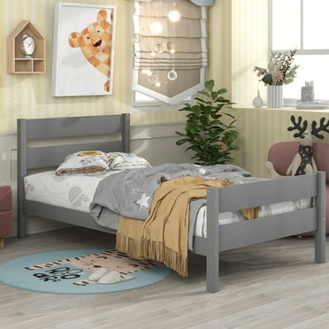Twin Bed With Headboard And Footboard,Grey