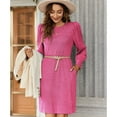 thumbnail image 2 of SWSMCLT Women's Long Sleeve Dresses Fall Warm Dinner Casual Winter Vacation Fall Puff Sleeve Cute Ruched Stretchy Fitted Pink X-Large, 2 of 4