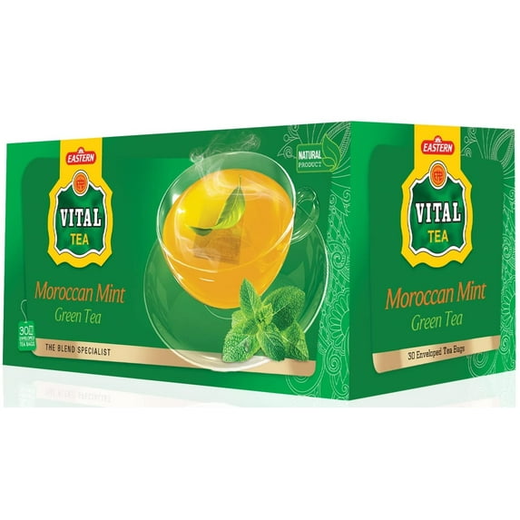 Mint Green Tea, 30 Mint Tea Bags – Unique Flavor of Moroccan Mint Essence and Aromatic Green Tea, Carefully Packed with Original Taste by Eastern Vital Tea
