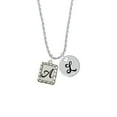 thumbnail image 2 of Delight Jewelry Silvertone Pebble Border Initial - A Silvertone Script Initial Disc - L - Charm Necklace, 20"+3", 2 of 4