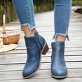 thumbnail image 6 of Hinvhai Women's Ankle Boots Low Chunky Heel Round Toe Wide Width Short Booties Side Zipper A-Blue 6.5(38), 6 of 9