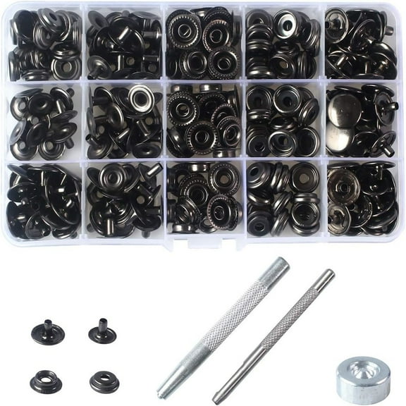 70 Sets 15mm 5/8" Heavy Duty Snap Fasteners Kit Metal Snaps for Leather Craft Sewing Repair Clothing Button Kit with Snap Installation Tool