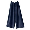 thumbnail image 5 of leijia Linen Wide Leg Pants Women Drawstring Long Pants Casual Loose Fit Elastic Waisted Palazzo Pants Summer Lounge Trousers with Pockets, 5 of 9