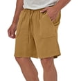 thumbnail image 3 of Domuza Linen Shorts for Men Casual Elastic Drawstring Beach Golf Shorts Lightweight Breathable Comfort Golf Pants with Pockets Earthy Yellow 3XL, 3 of 4