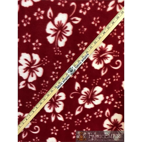 Fleece Printed Fabric FLORAL RED HIBISCUS / 58" Wide / Sold by the yard FE-S-176