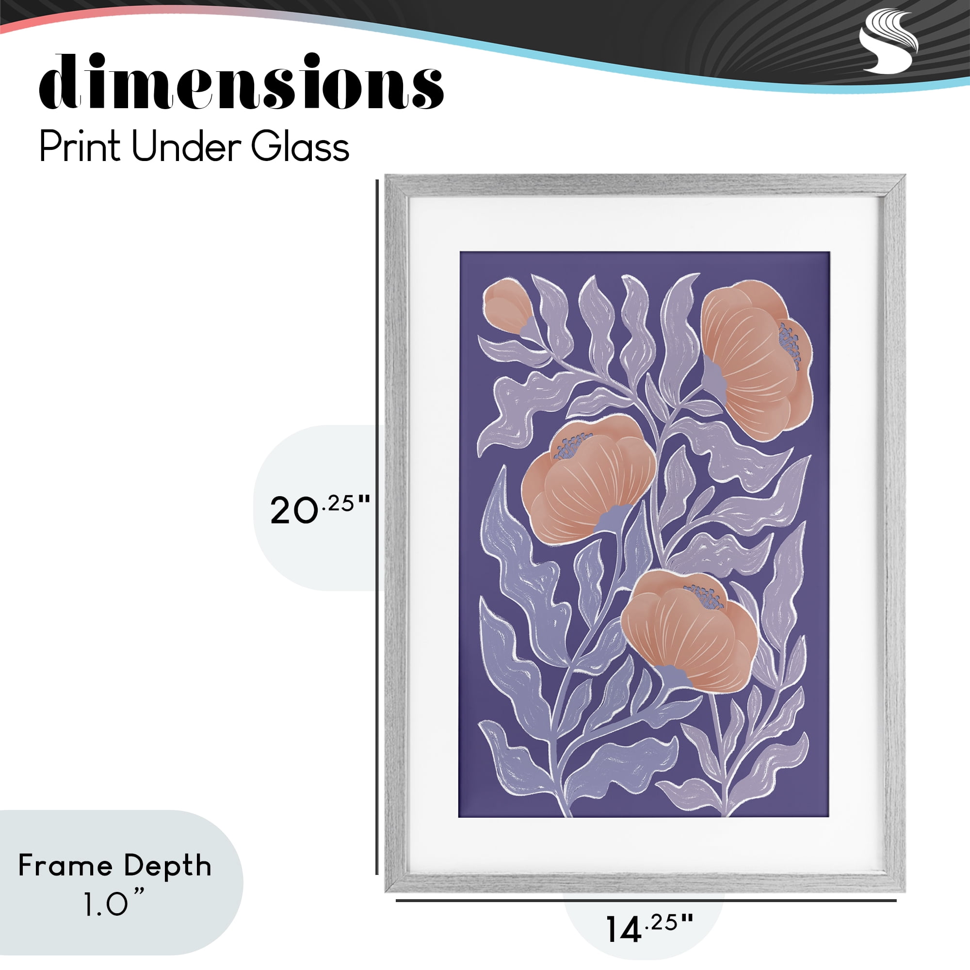 Stupell Industries Midcentury Purple Poppies Gray Framed Print Under Glass, design by Martina Pavlova