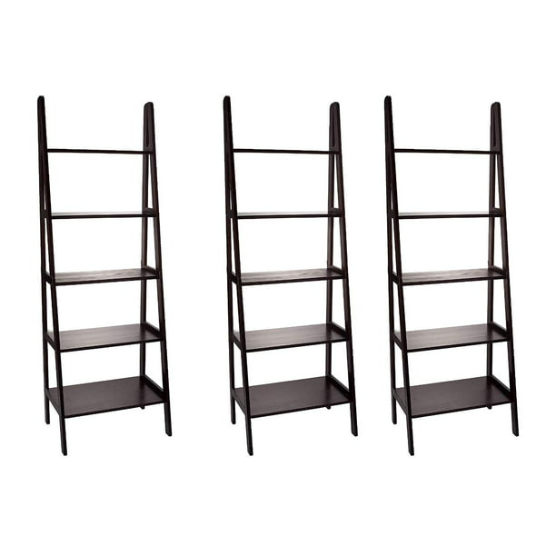 Shelf Ladder Bookcase Espresso Pack, 5 Shelf Ladder Bookcase Espresso
