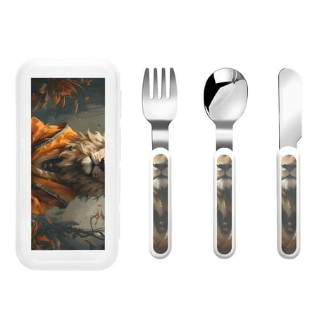 

Daiia Jungle Meditating Lion for Stainless Steel Kids Silverware Set - Children’s Utensil Set - Children s Knife Fork And Spoon Set - Metal Kids Cutlery Set