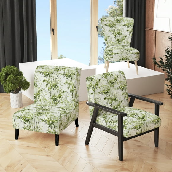 Designart "Zen Bamboo Retreat I" Green Bamboo Upholstered Accent Chair - Oriental Arm Chair For Bedroom