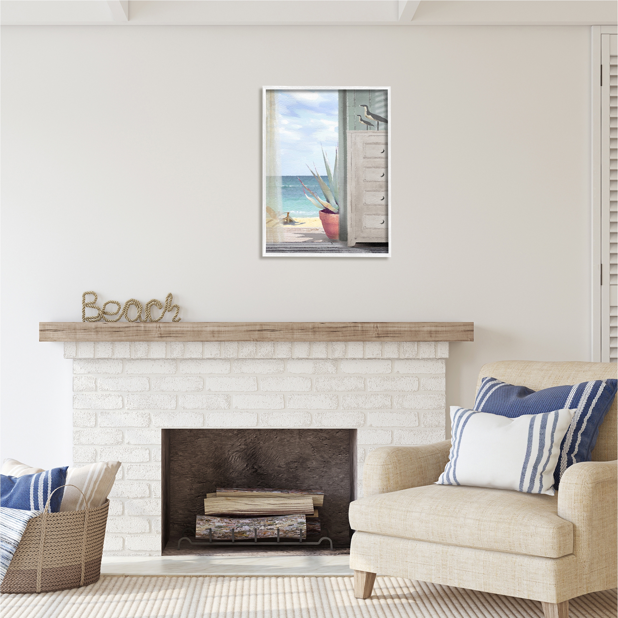Stupell Industries Coastal Doorway Beach View Nature Painting White Framed Art Print Wall Art, 24 x 30
