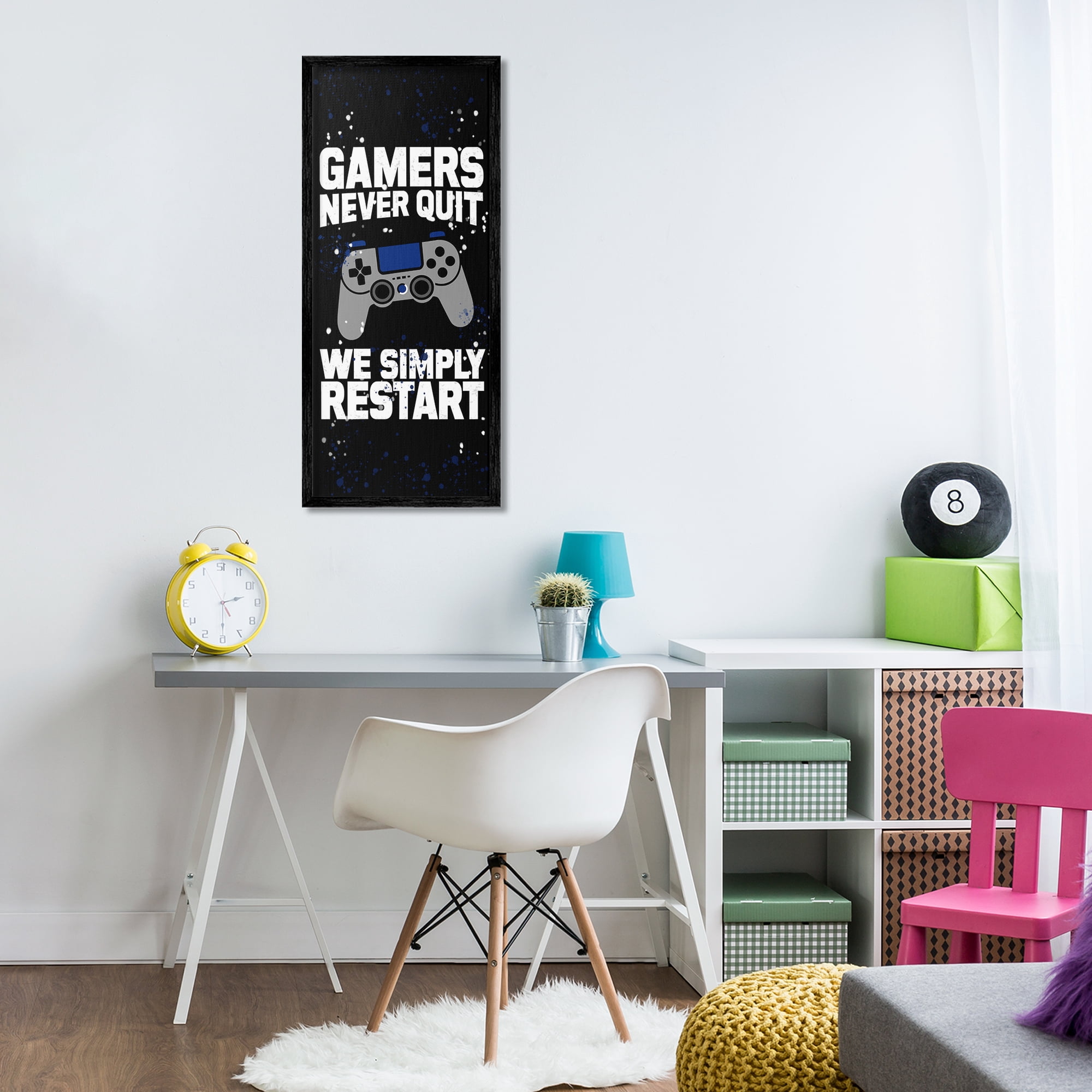Stupell Industries Never Quit Simply Restart Black Framed Giclee Art, design by Kim Allen