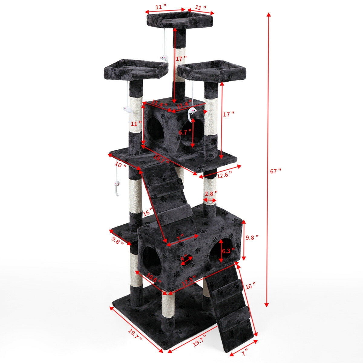 Lowestbest 67-in Cat Tree & Condo Scratching Post Tower, Gray Lowestbest 67-in Cat Tree & Condo Scratching Post Tower, Gray