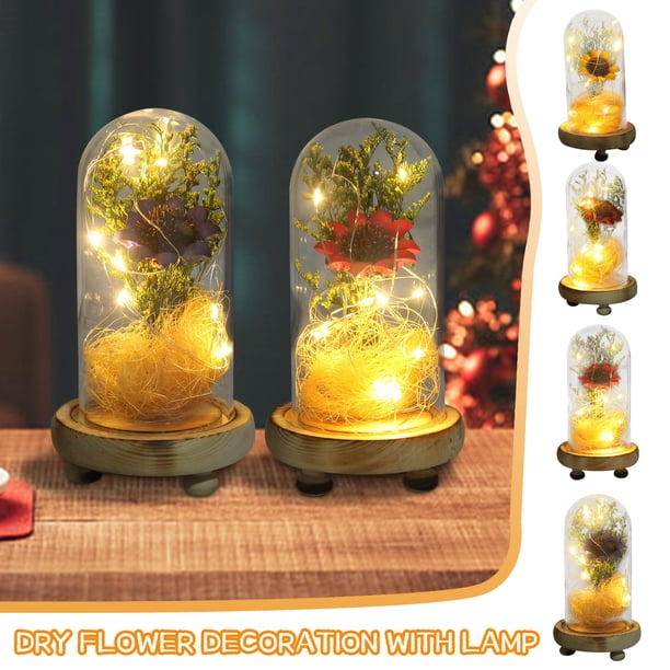 Fiudx Lámpara de Girasol, Diseño de Flor de Jabón, Vidrio de Borosilicato Alto, Base de Madera, Decoración Del Hogar, Idea de Regalo Única, Regalo Del Día de La Madre, Regalo de San Valentín, Funcion