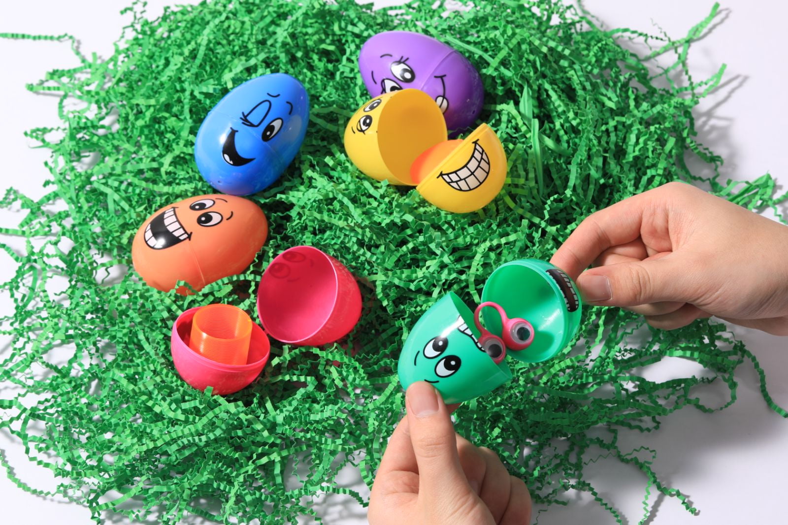 Méthodes de célébration œufs imprimés de visage, sac d'œufs en plastique de visage drôle- œufs de Pâques en plastique d'expression faciale 3 pouces, remplis pour la fête de Pâques