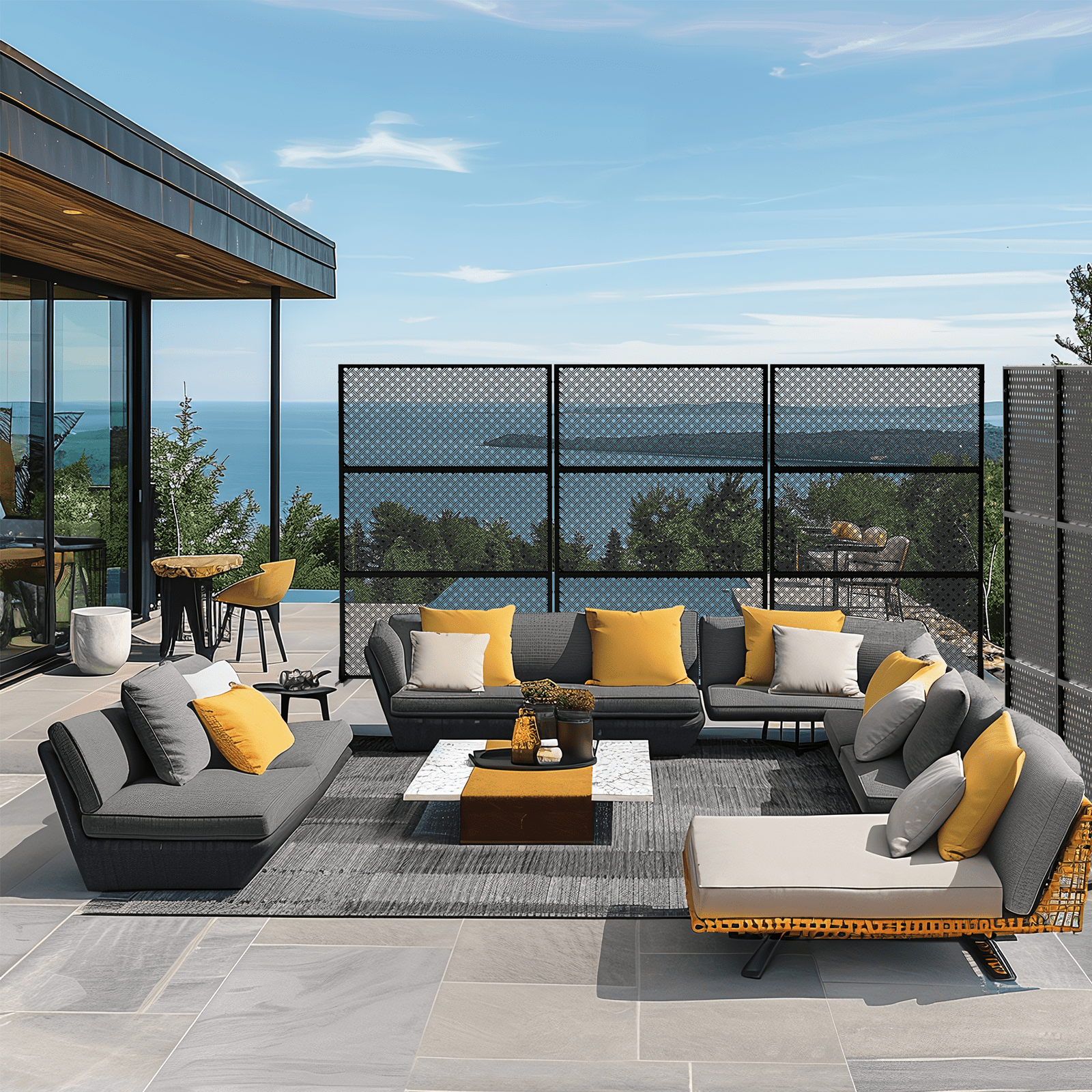 MAYEERTY 72"x47"x16" Outdoor Privacy Screen with Stand Metal Balcony Decorative Screen,Black