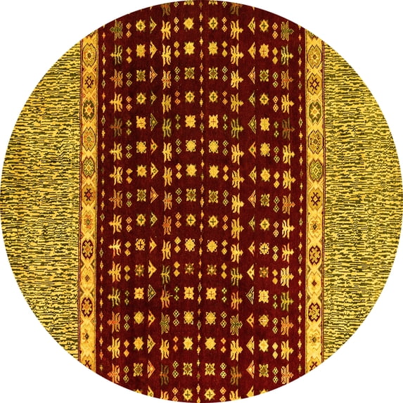 Ahgly Company Indoor Round Abstract Yellow Modern Area Rugs, 5' Round