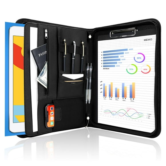 ProCase Portfolio Business Padfolio Folder with Zipper, Conference Meeting Executive File Legal Document Organizer with Pockets Letter Size A4 Writin