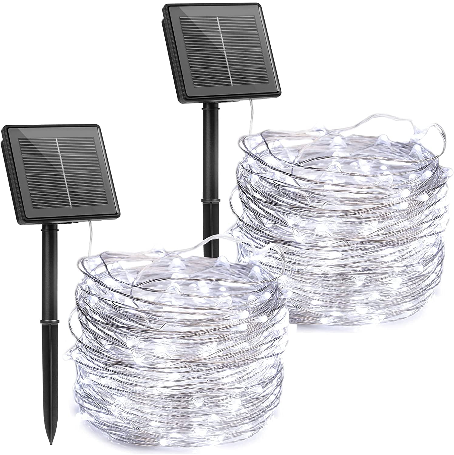 2 Pack 100 LED Solar Fairy Lights 33 ft Copper Wire Lights Waterproof Outdoor 