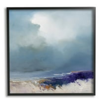 Overcast Ocean Splashing Waves Abstract Painting Black Framed Art Print Wall Art