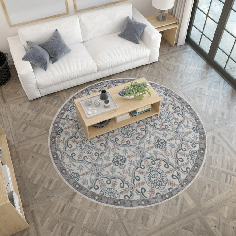 8ft Round Modern Cream Round Area Rugs for Living Room