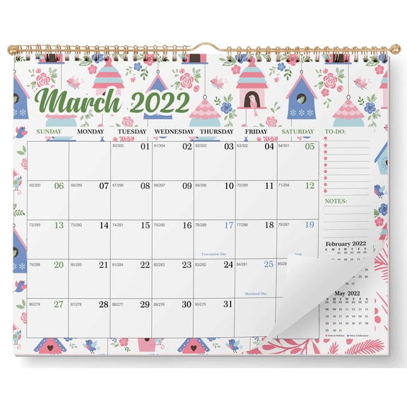 Inkdotpot11"x8.5"WallCalendar-Runs until December 2023Hanging Spiral Bound MonthlyCalendar2022-2023 for Home or Office  Bonus Sticker Sheet -Floral Ditsy