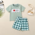 thumbnail image 2 of HCNTES Toddler Boy Summer Shorts Set 2 Piece Baby Summer Clothes Short Sleeve Embroidery T Shirt Plaid Shorts Set, 2 of 9