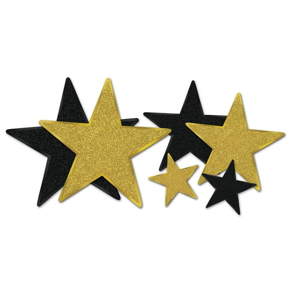 72 Pack Beistle Glittered Foil Star Party Cutouts - Asst black/gold