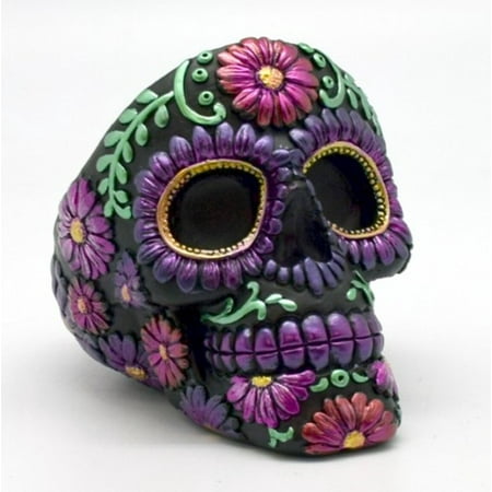 Metallic Purple Floral Sugar Skull Day of the Dead Ashtray Dia de Los Muertos