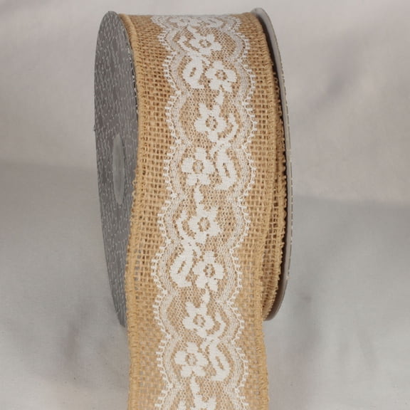 The Ribbon People Tan Brown and White Floral Print Lace Craft Ribbon 2.5" x 10 Yards