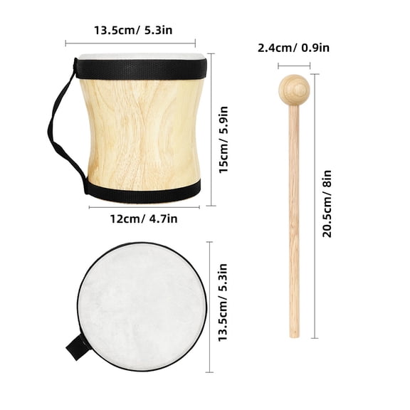 HONITANO 1 Set Round Shape Hand Drum Wood and Sheepskin for Early Learning Montessori Drum