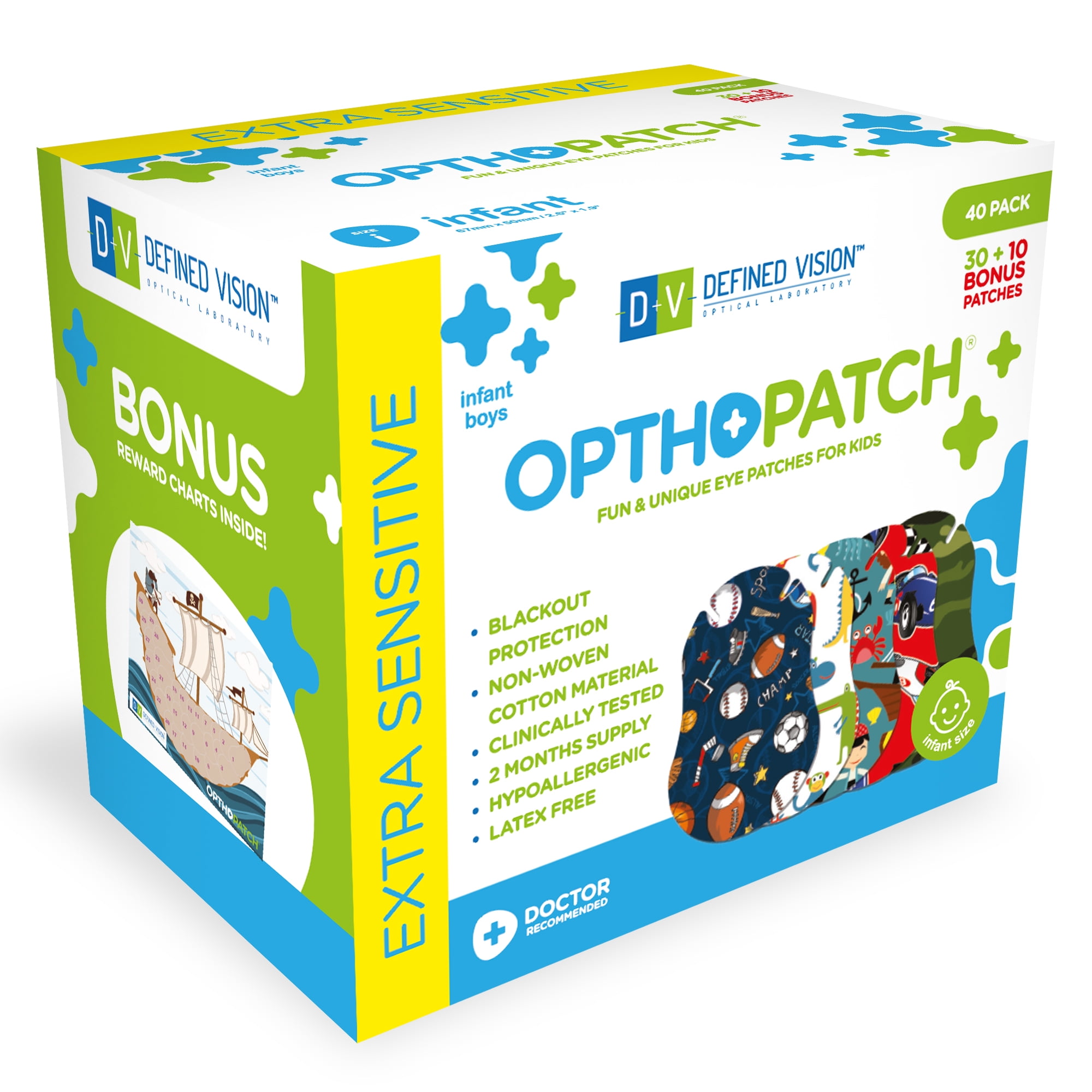 Infants Extra Sensitive Adhesive Eye Patch Boys 40 Pack Series I