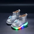 thumbnail image 2 of Dakaela 6M-6Y Baby Girls Glitter Ankle Boots Light up Toddler Chelsea Work Booties Side Zipper Soft Sole Kids Outdoor Walking Shoes Silver, 2 of 6