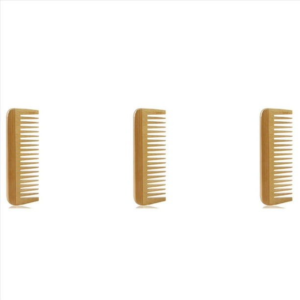 3X Peine Grueso de Madera Maciza Peine de Dientes Anchos Peine de PeluqueríA AntiestáTico para Masaje de Estilo PortáTil Peine de PeluqueríA Sin Manejar